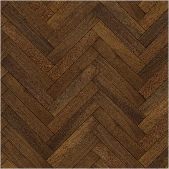 Dark brown wood parquet flooring in herringbone pattern with natural grain texture on white background