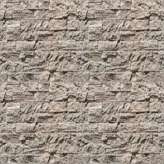Beige stone wall panel with rough texture and stacked rectangular blocks on white background